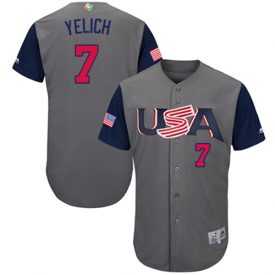 Men's USA Baseball Majestic 7 Christian Yelich Gray 2017 World Baseball Classic Authentic Team Jersey