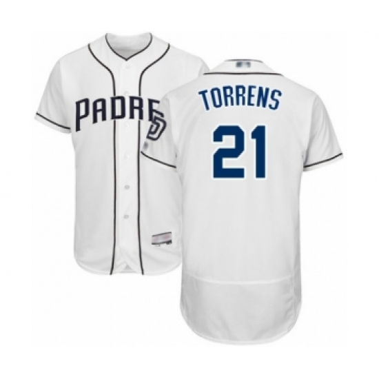 Men's San Diego Padres 21 Luis Torrens White Home Flex Base Authentic Collection Baseball Player Jersey