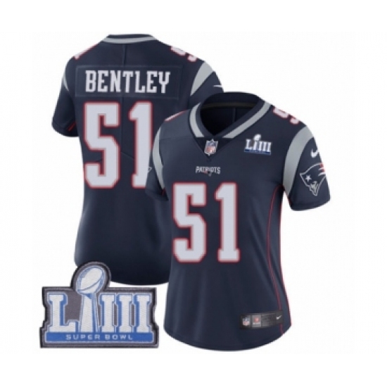 Women's Nike New England Patriots 51 Ja'Whaun Bentley Navy Blue Team Color Vapor Untouchable Limited Player Super Bowl LIII Bound NFL Jersey