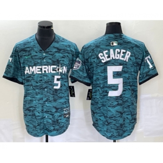 Men's Nike Texas Rangers 5 Corey Seager Teal 2023 All Star Stitched Baseball Jersey