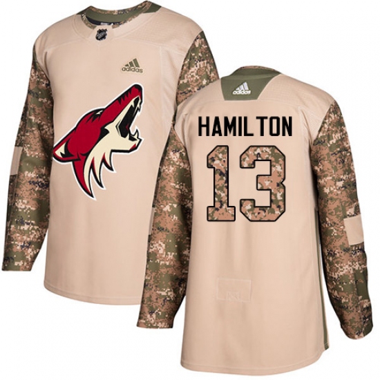 Men's Adidas Arizona Coyotes 13 Freddie Hamilton Authentic Camo Veterans Day Practice NHL Jersey