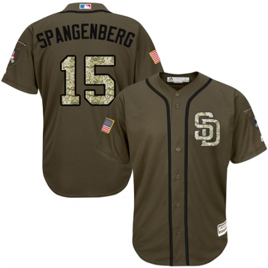 Men's Majestic San Diego Padres 15 Cory Spangenberg Replica Green Salute to Service MLB Jersey