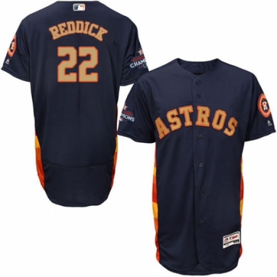 Men's Majestic Houston Astros 22 Josh Reddick Navy Blue Alternate 2018 Gold Program Flex Base Authentic Collection MLB Jersey