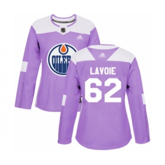 Women's Edmonton Oilers 62 Raphael Lavoie Authentic Purple Fights Cancer Practice Hockey Jersey