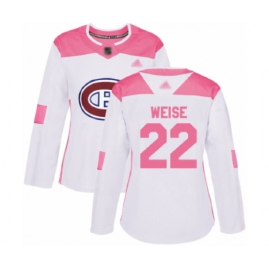 Women's Montreal Canadiens 22 Dale Weise Authentic White Pink Fashion Hockey Jersey