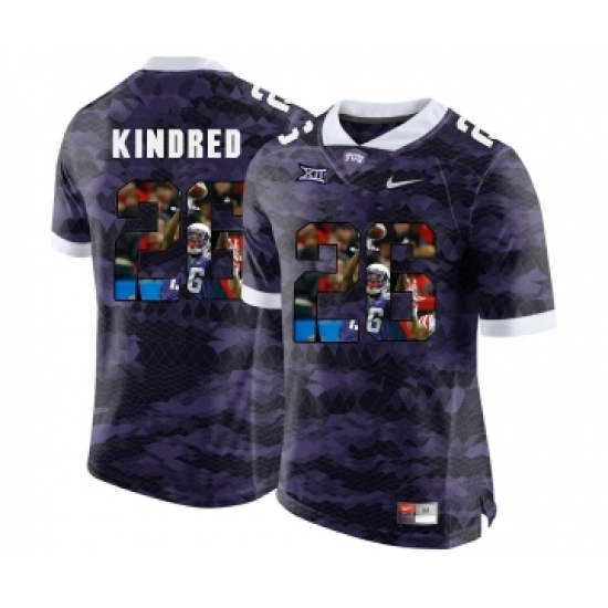 TCU Horned Frogs 26 Derrick Kindred Purple With Portrait Print College Football Limited Jersey