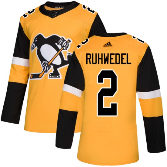 Youth Adidas Pittsburgh Penguins 2 Chad Ruhwedel Authentic Gold Alternate NHL Jersey