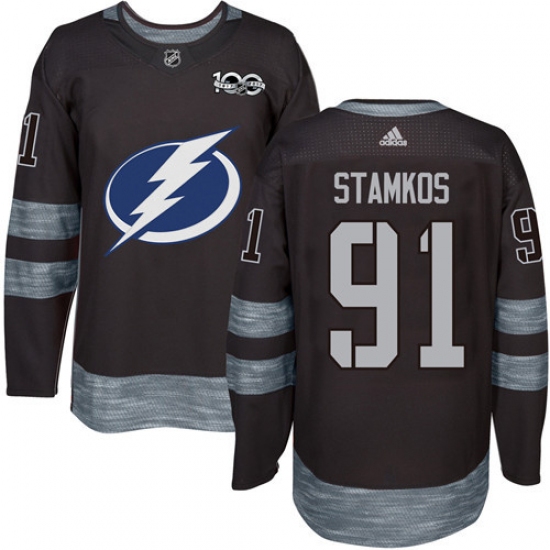 Men's Adidas Tampa Bay Lightning 91 Steven Stamkos Authentic Black 1917-2017 100th Anniversary NHL Jersey