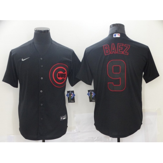 Men's Chicago Cubs 9 Javier Baez Authentic Black Shadow Jersey