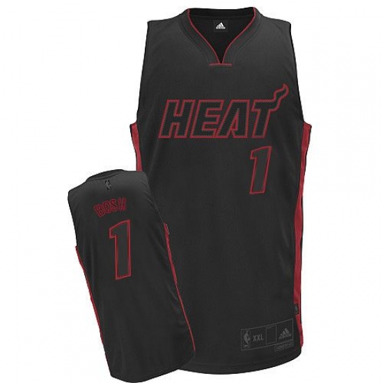 Men's Adidas Miami Heat 1 Chris Bosh Authentic Black Black/Red No. NBA Jersey