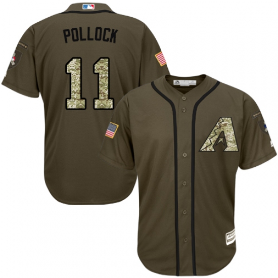 Youth Majestic Arizona Diamondbacks 11 A. J. Pollock Authentic Green Salute to Service MLB Jersey