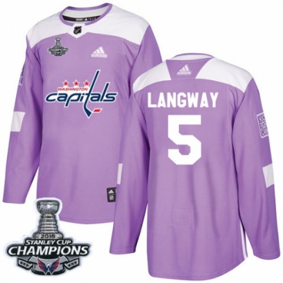 Youth Adidas Washington Capitals 5 Rod Langway Authentic Purple Fights Cancer Practice 2018 Stanley Cup Final Champions NHL Jersey