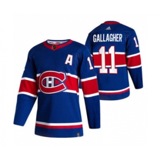 Men's Montreal Canadiens 11 Brendan Gallagher Blue 2020-21 Reverse Retro Alternate Hockey Jersey