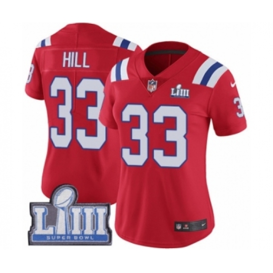 Women's Nike New England Patriots 33 Jeremy Hill Red Alternate Vapor Untouchable Limited Player Super Bowl LIII Bound NFL Jersey