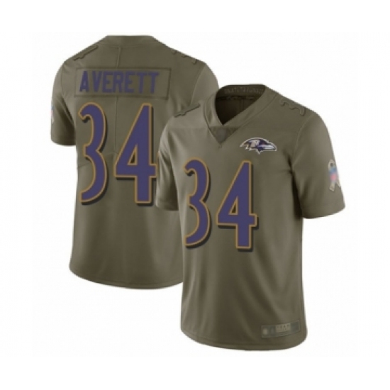 Youth Baltimore Ravens 34 Anthony Averett Limited Olive 2017 Salute to Service Football Jersey