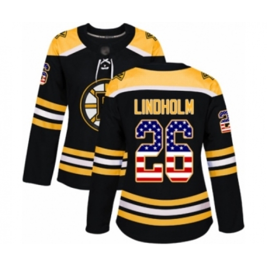 Women's Boston Bruins 26 Par Lindholm Authentic Black USA Flag Fashion Hockey Jersey