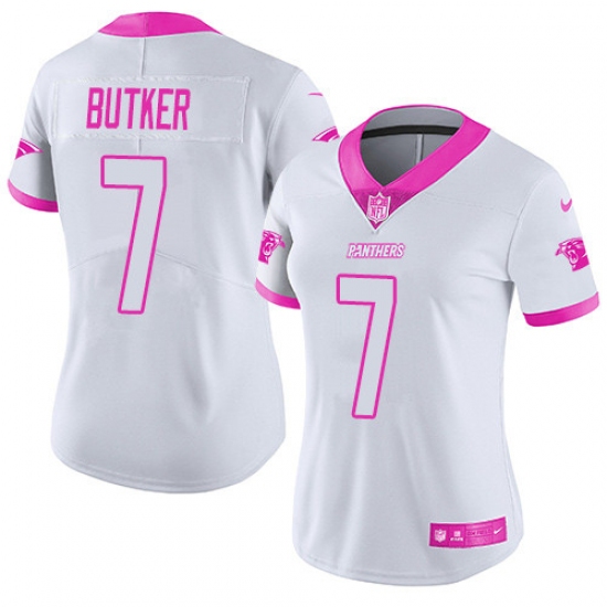 Women's Nike Carolina Panthers 7 Harrison Butker Limited White/Pink Rush Fashion NFL Jersey