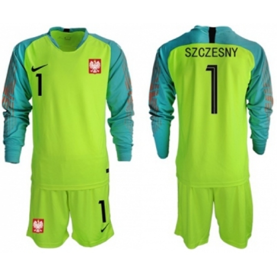 Poland 1 Szczesny Shiny Green Goalkeeper Long Sleeves Soccer Country Jersey