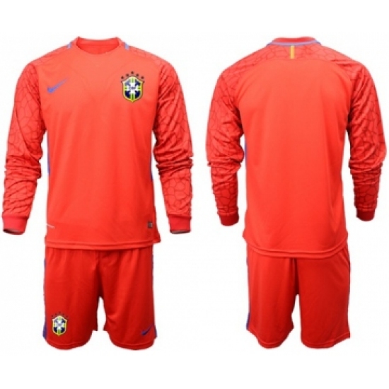 Brazil Blank Red Goalkeeper Long Sleeves Soccer Country Jersey