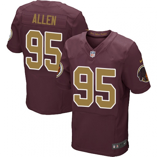 Men's Nike Washington Redskins 95 Jonathan Allen Elite Burgundy Red/Gold Number Alternate 80TH Anniversary NFL Jersey