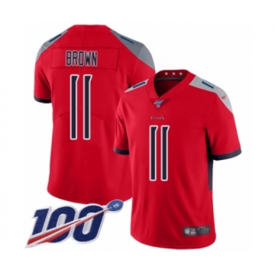 Men's Tennessee Titans 11 A.J. Brown Limited Red Inverted Legend 100th Season Football Jersey