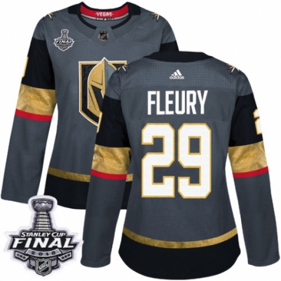 Women's Adidas Vegas Golden Knights 29 Marc-Andre Fleury Authentic Gray Home 2018 Stanley Cup Final NHL Jersey