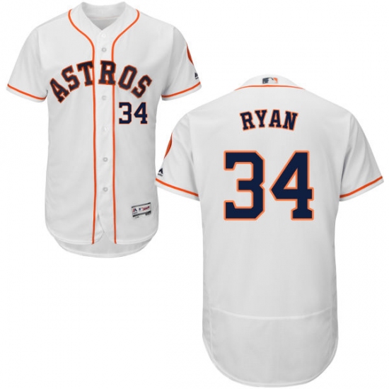 Men's Majestic Houston Astros 34 Nolan Ryan White Home Flex Base Authentic Collection MLB Jersey