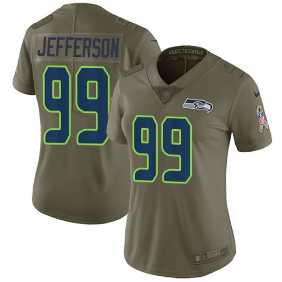 Women Nike Seattle Seahawks 99 Quinton Jefferson Limited Olive 2017 Salute to Service NFL Jersey