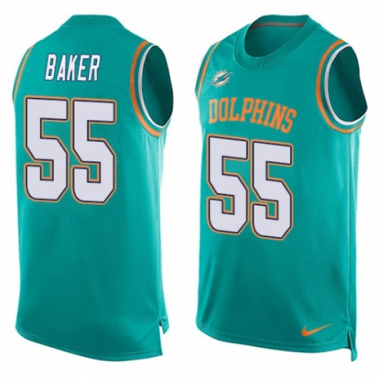 Men's Nike Miami Dolphins 55 Jerome Baker Limited Aqua Green Player Name & Number Tank Top NFL Jersey