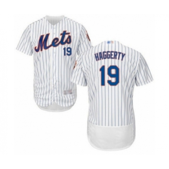 Men's New York Mets 19 Sam Haggerty White Home Flex Base Authentic Collection Baseball Player Jersey