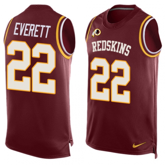 Men's Nike Washington Redskins 22 Deshazor Everett Limited Red Player Name & Number Tank Top NFL Jersey