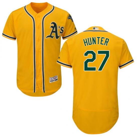 Men's Majestic Oakland Athletics 27 Catfish Hunter Gold Alternate Flex Base Authentic Collection MLB Jersey