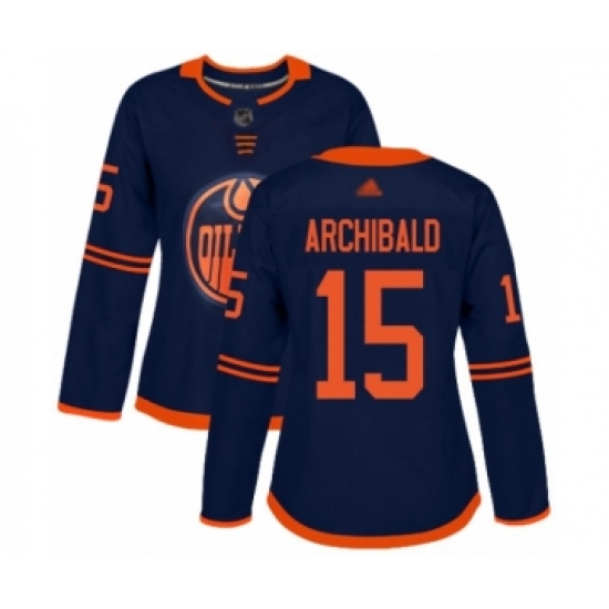 Women's Edmonton Oilers 15 Josh Archibald Authentic Navy Blue Alternate Hockey Jersey