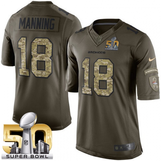 Youth Nike Denver Broncos 18 Peyton Manning Elite Green Salute to Service Super Bowl 50 Bound NFL Jersey