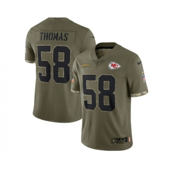 Men's Kansas City Chiefs 58 Derrick Thomas 2022 Olive Salute To Service Limited Stitched Jersey