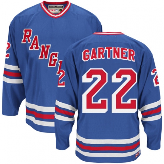 Men's CCM New York Rangers 22 Mike Gartner Authentic Royal Blue Throwback NHL Jersey