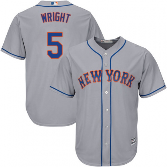 Men's Majestic New York Mets 5 David Wright Replica Grey Road Cool Base MLB Jersey