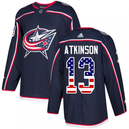 Men's Adidas Columbus Blue Jackets 13 Cam Atkinson Authentic Navy Blue USA Flag Fashion NHL Jersey