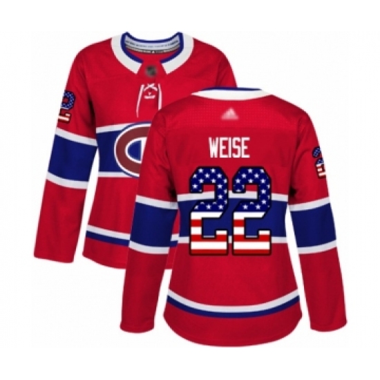 Women's Montreal Canadiens 22 Dale Weise Authentic Red USA Flag Fashion Hockey Jersey