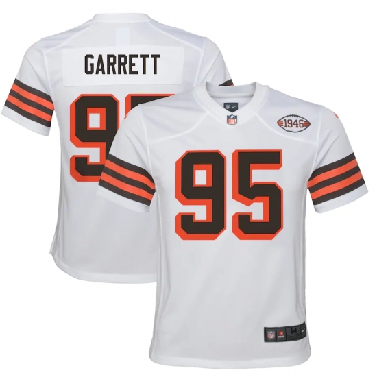 Youth Cleveland Browns 95 Myles Garrett Nike White 1946 Collection Alternate Jersey