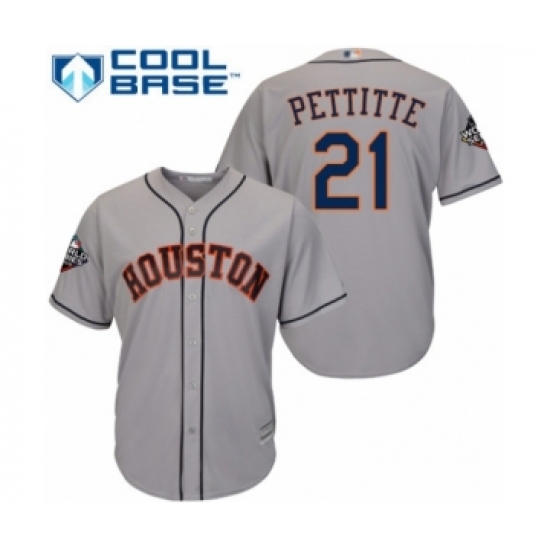 Youth Houston Astros 21 Andy Pettitte Authentic Grey Road Cool Base 2019 World Series Bound Baseball Jersey