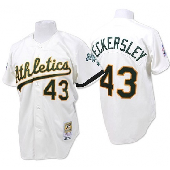 Men's Mitchell and Ness Oakland Athletics 43 Dennis Eckersley Authentic White Throwback MLB Jersey