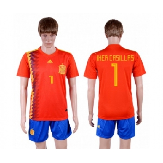 Spain 1 Iker Casillas Home Soccer Country Jersey