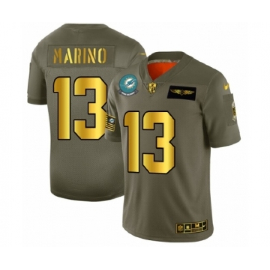 Men's Miami Dolphins 13 Dan Marino Limited Olive Gold 2019 Salute to Service Football Jersey