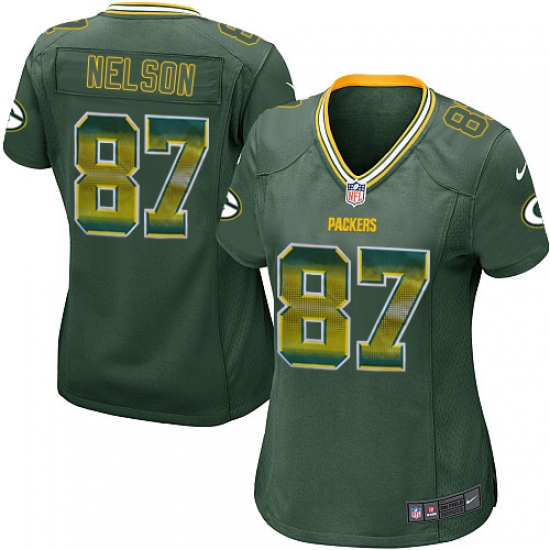 Women's Nike Green Bay Packers 87 Jordy Nelson Limited Green Strobe NFL Jersey
