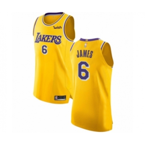 Men's Los Angeles Lakers 6 LeBron James Authentic Gold Basketball Jersey - Icon Edition