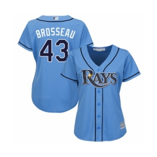 Women's Tampa Bay Rays 43 Mike Brosseau Authentic Light Blue Alternate 2 Cool Base Baseball Player Jersey