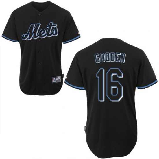 Men's Majestic New York Mets 16 Dwight Gooden Authentic Black Fashion MLB Jersey