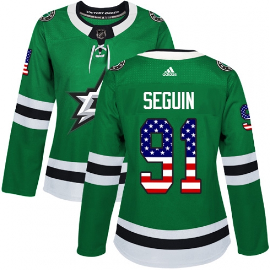 Women's Adidas Dallas Stars 91 Tyler Seguin Authentic Green USA Flag Fashion NHL Jersey