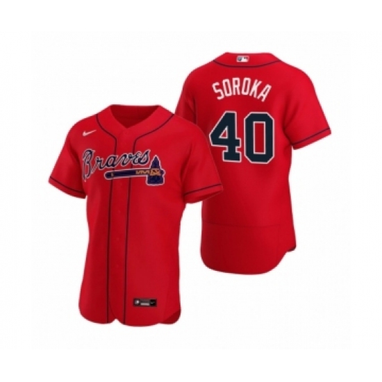 Men's Atlanta Braves 40 Mike Soroka Nike Red Authentic 2020 Alternate Jersey